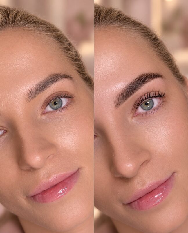 Före och efter Lash Lift med fransfärg och keratin hos Beautylounge Stockholm