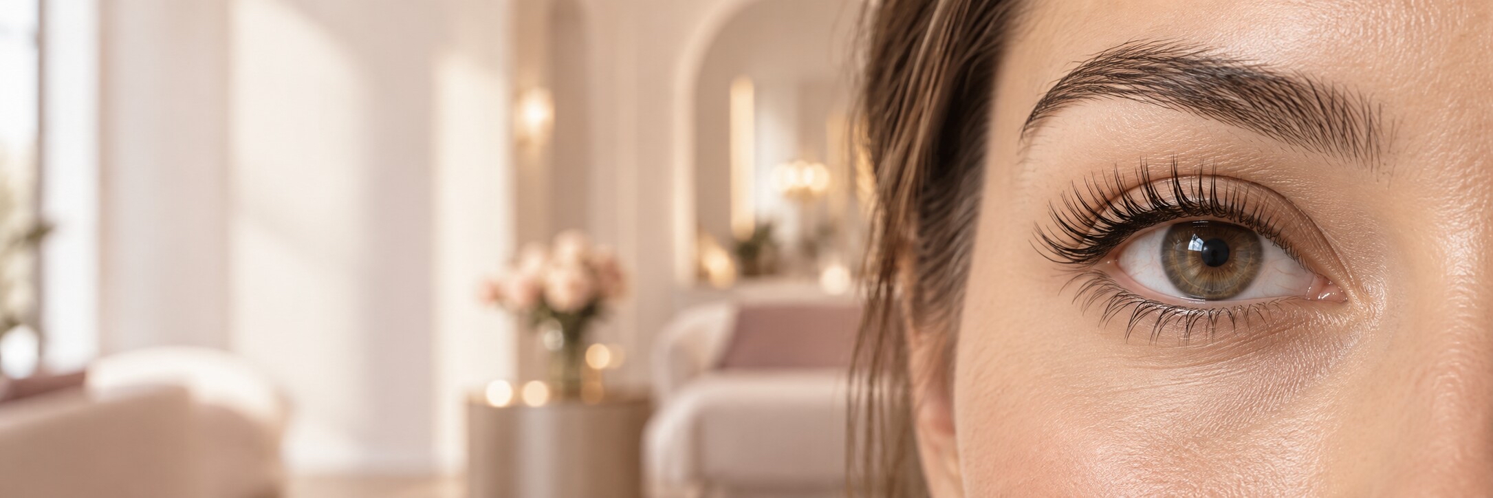 Korean Lash Lift med svarta separerade och naturligt lyfta fransar hos Beautylounge Stockholm