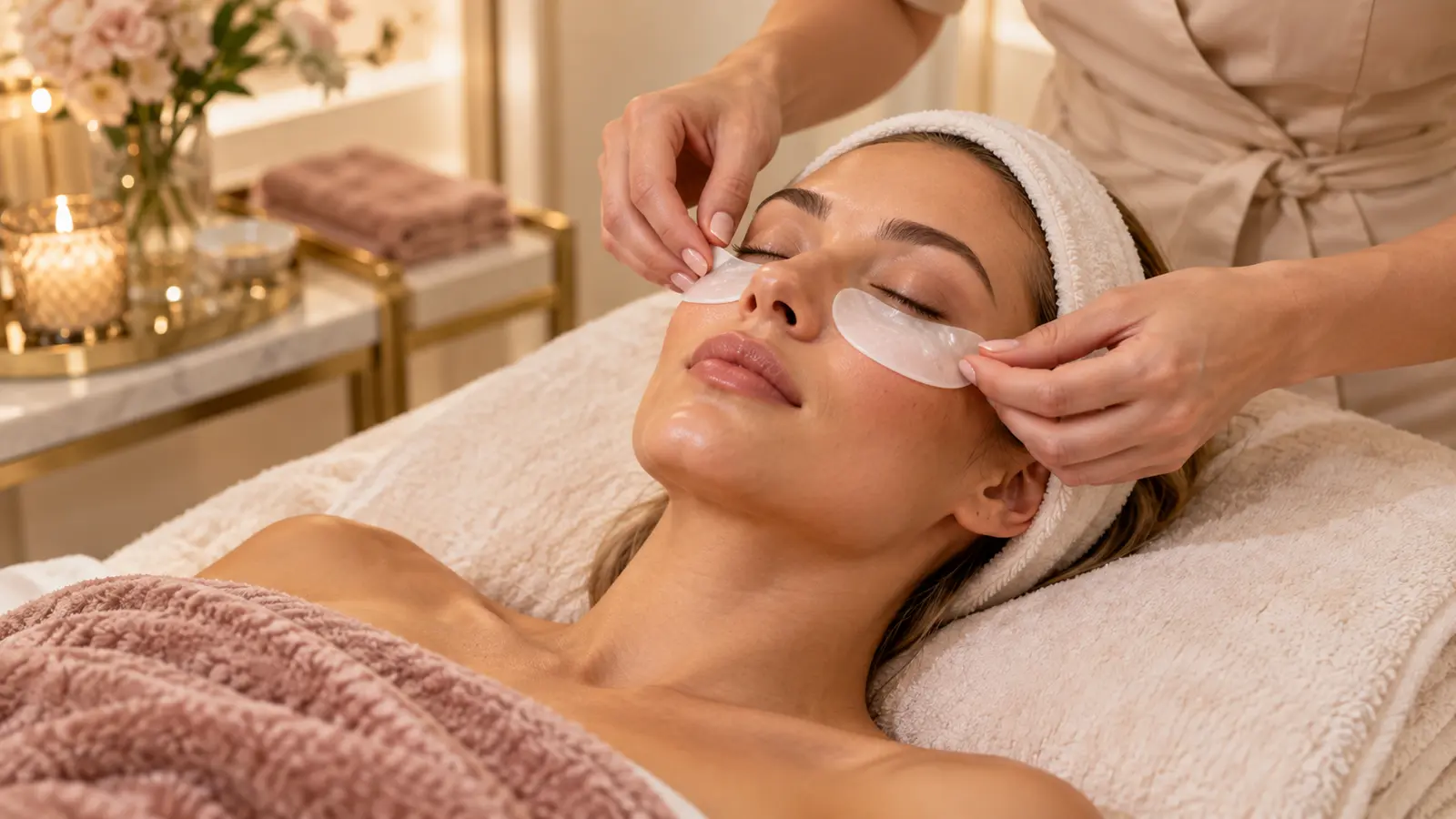 Avkopplande ögonbehandling med svalkande ögonpads hos Beautylounge Stockholm